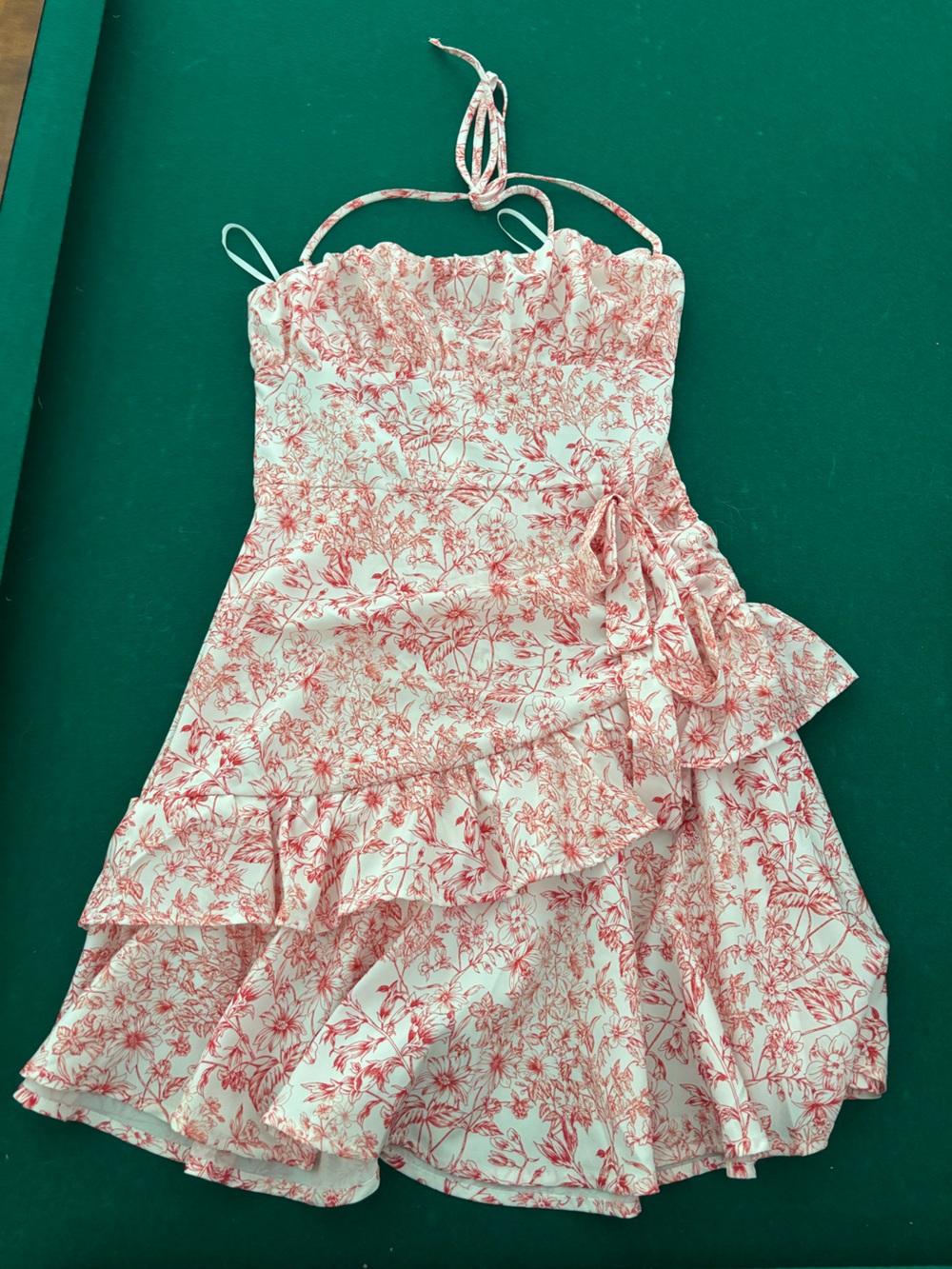 Red Floral Print Ruffled Dress